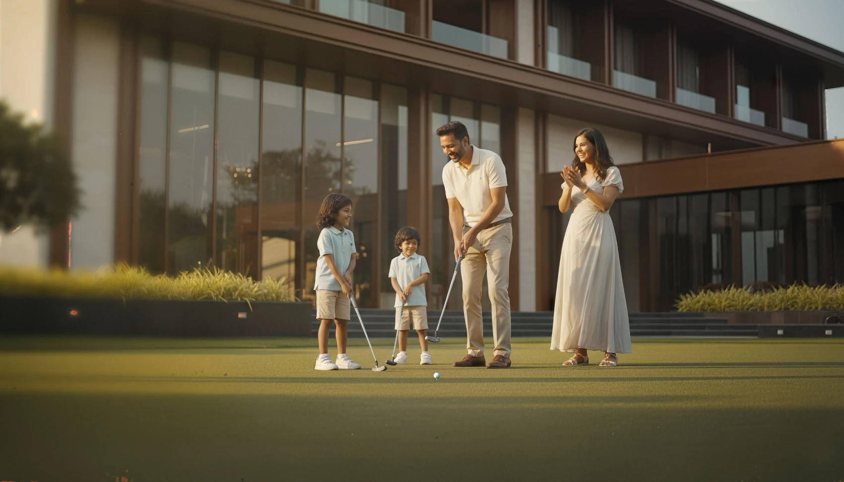 Family enjoying an outdoor recreation space, artistic impression