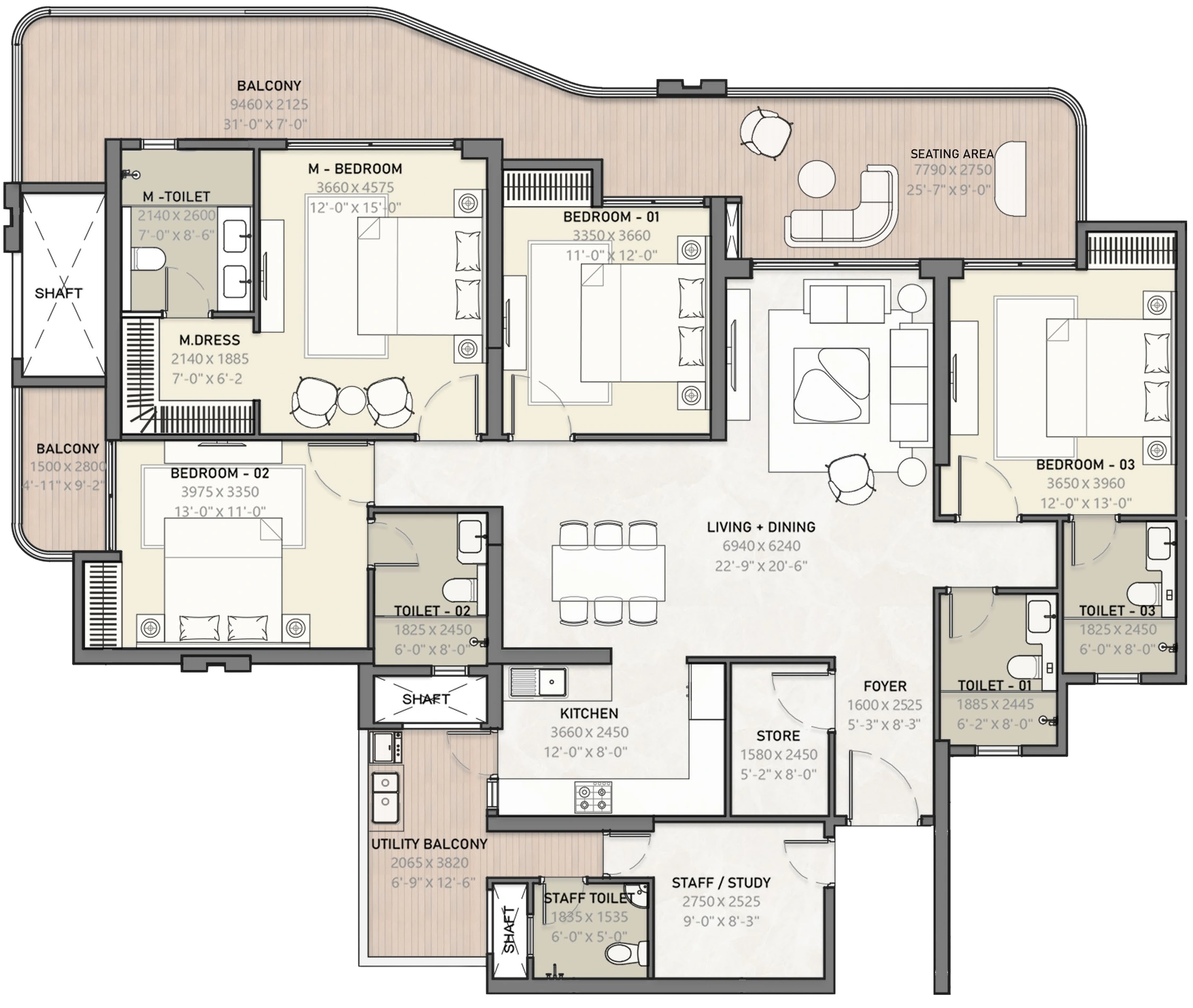 Tower B typical residence floor plan